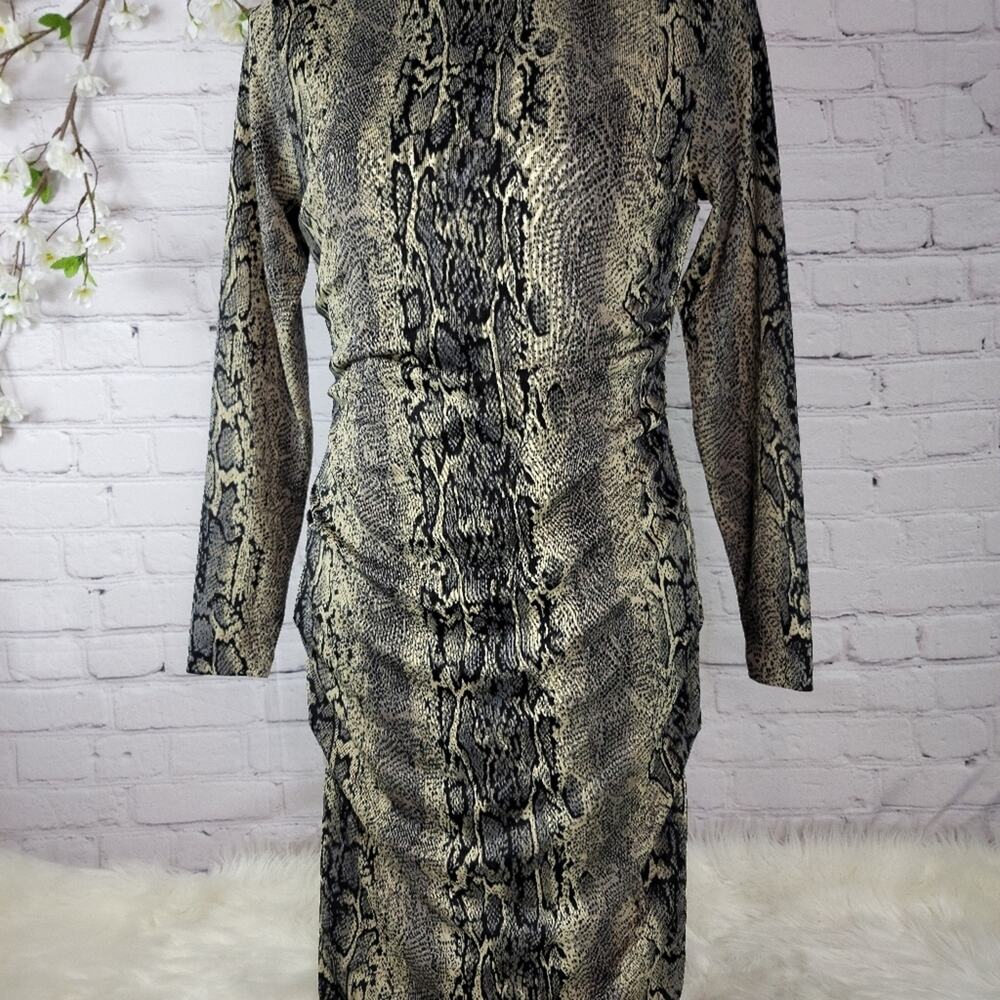 PHILOSOPHY Republic Snakeskin Print Bodycon Dress Ruched Side Back Night Out - Picture 6 of 16